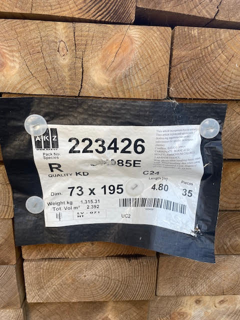 C24 GRADED 8X3 TREATED TIMBER JOIST / BEAM - 4.8M LENGTH - £32