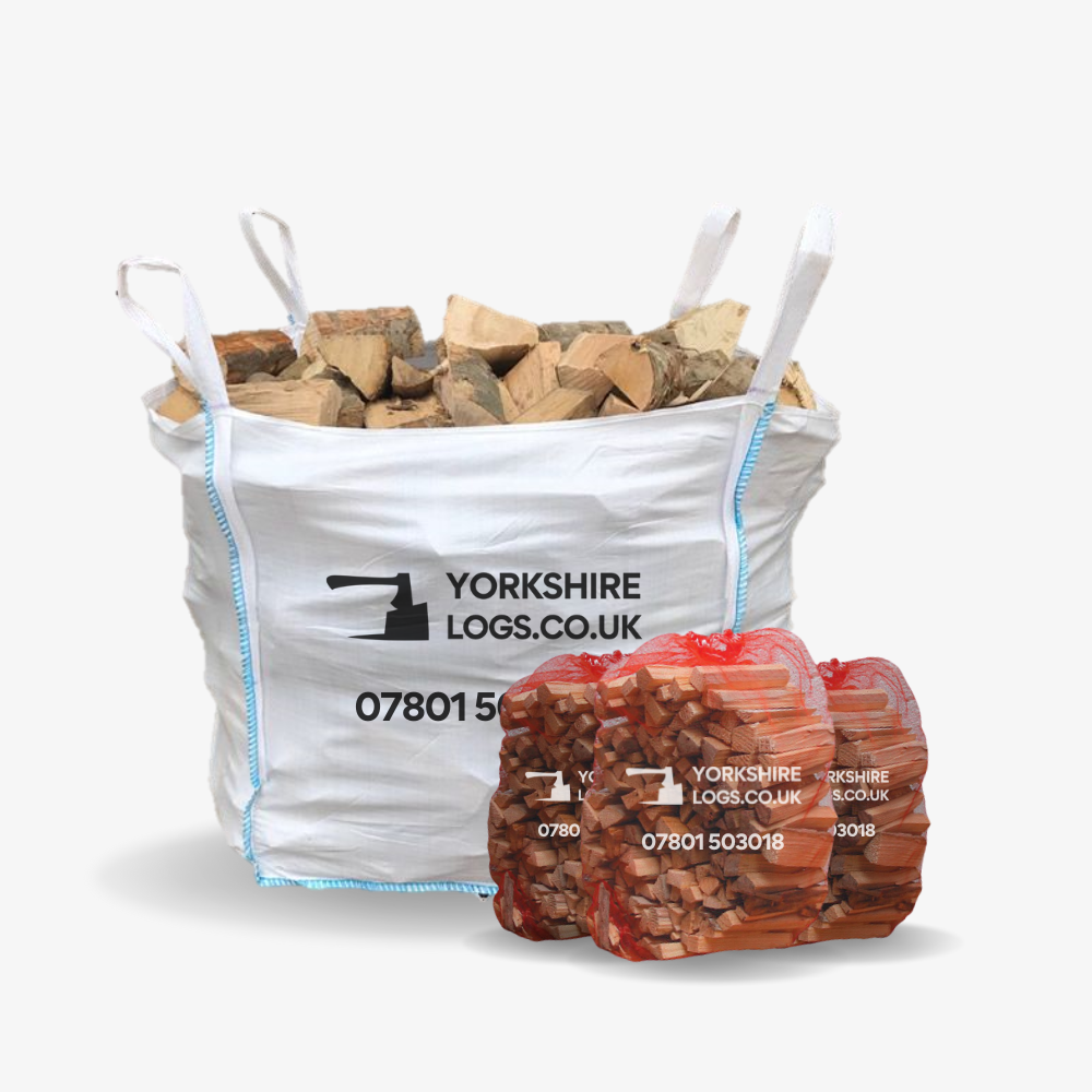Large Tonne Bag of Kiln Dried Hardwood Logs Dumpy Bag x Kindling Nets