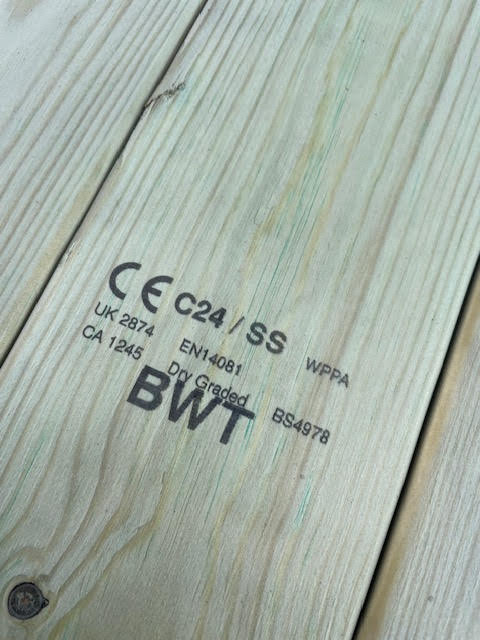 4X2 PRESSURE TREATED TIMBER JOIST C24 GRADED - 5.4M - £14
